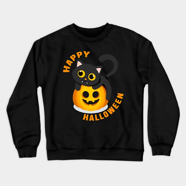 HAPPY HALLOWEEN CAT PUMPKIN Crewneck Sweatshirt by Dieowl